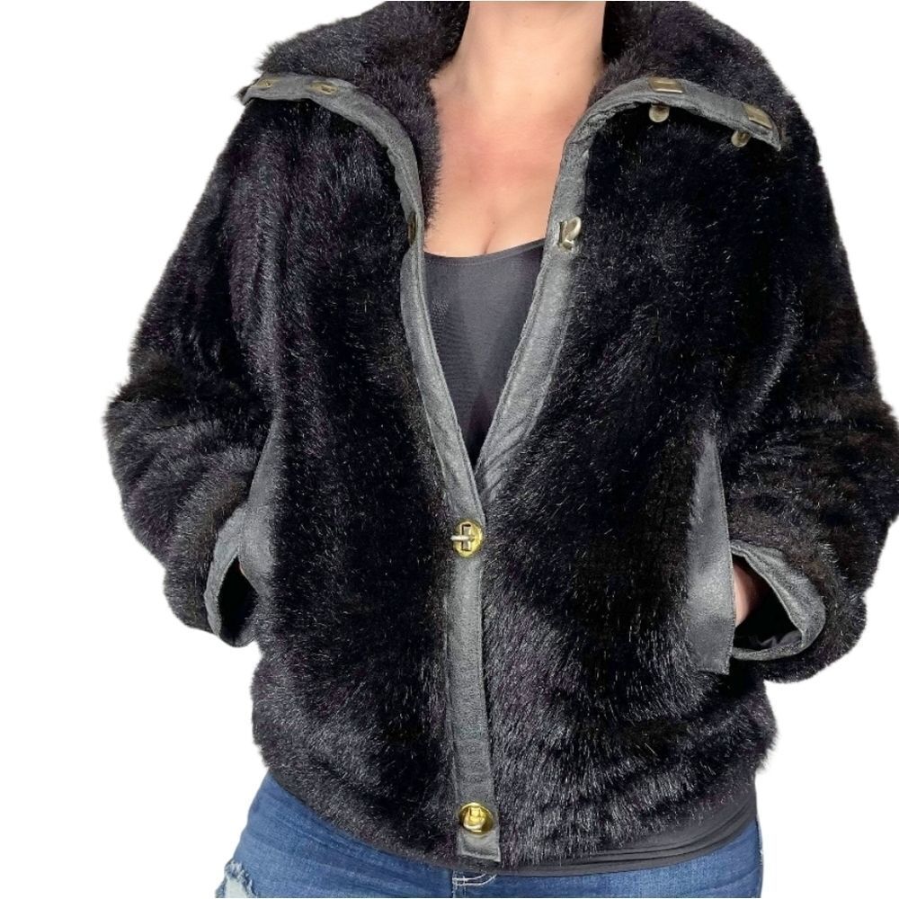 Raincheetahs Naman Vintage 60s Faux Fur Black Coat
